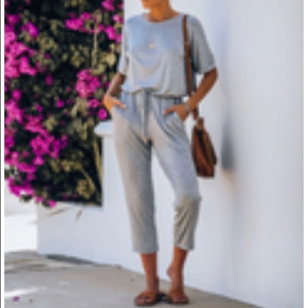 End of Story Pocketed Knit Jumpsuit Heather Grey